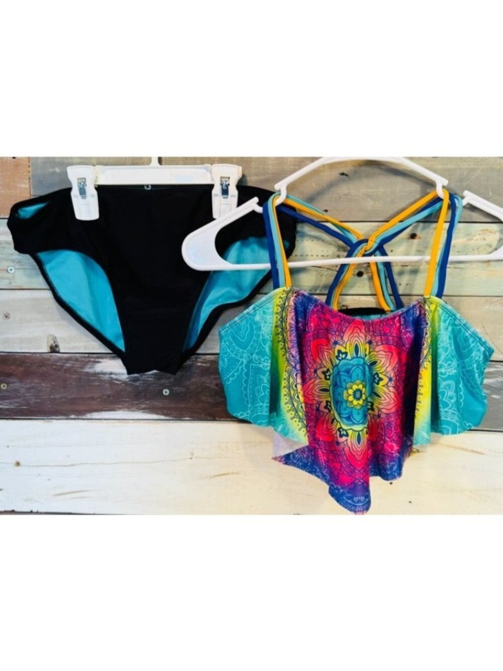Girl's WONDER NATION 2 Pc Graphic Floral Tropical Bikini Swimsuit Black XL 14/16